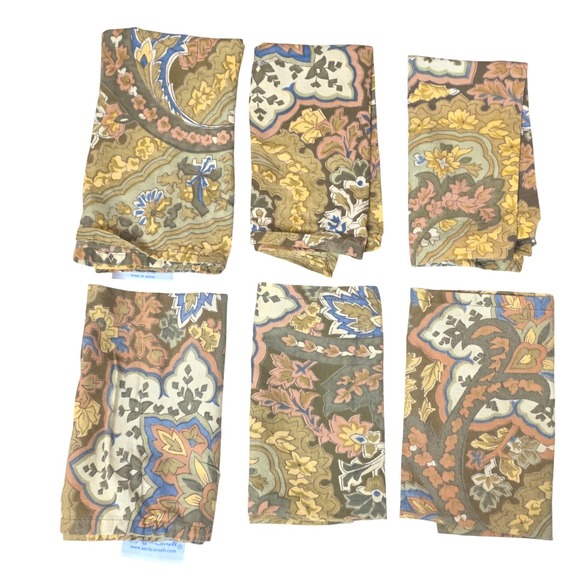 April Cornell Other - April Cornell Set of 6 Cotton Napkins VTG Cottage Paisley Floral Green Yellow
